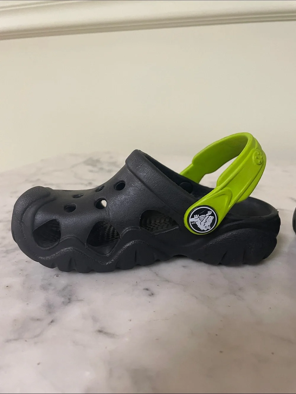 Crocs Kids Black and Lime Green - Size 7